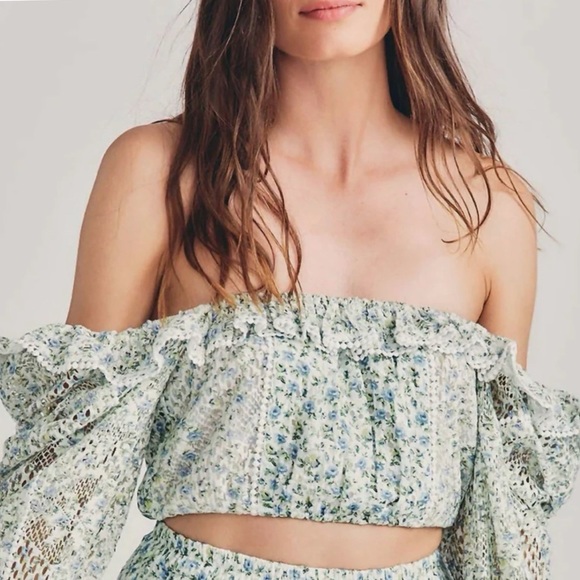 Loveshackfancy Romance Feminine Dorabella Crop Top White Garden Stream $325 - Picture 3 of 6